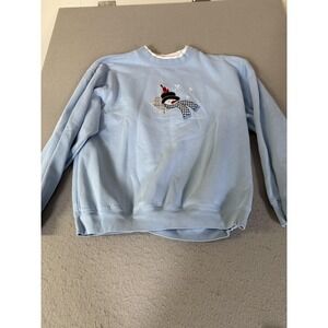 MC‎ Sportswear Sweatshirt Womens Large Blue Snowman Embroidered Holiday Winter
